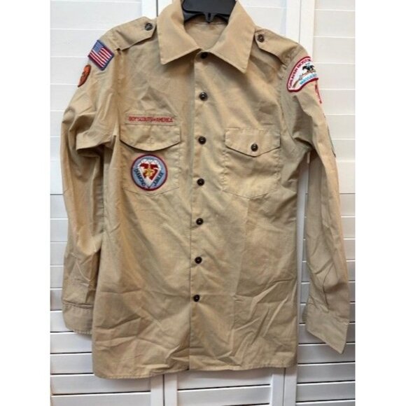 Vintage Boy Scouts Of America Uniform Shirt With Patches Size M - Picture 1 of 6